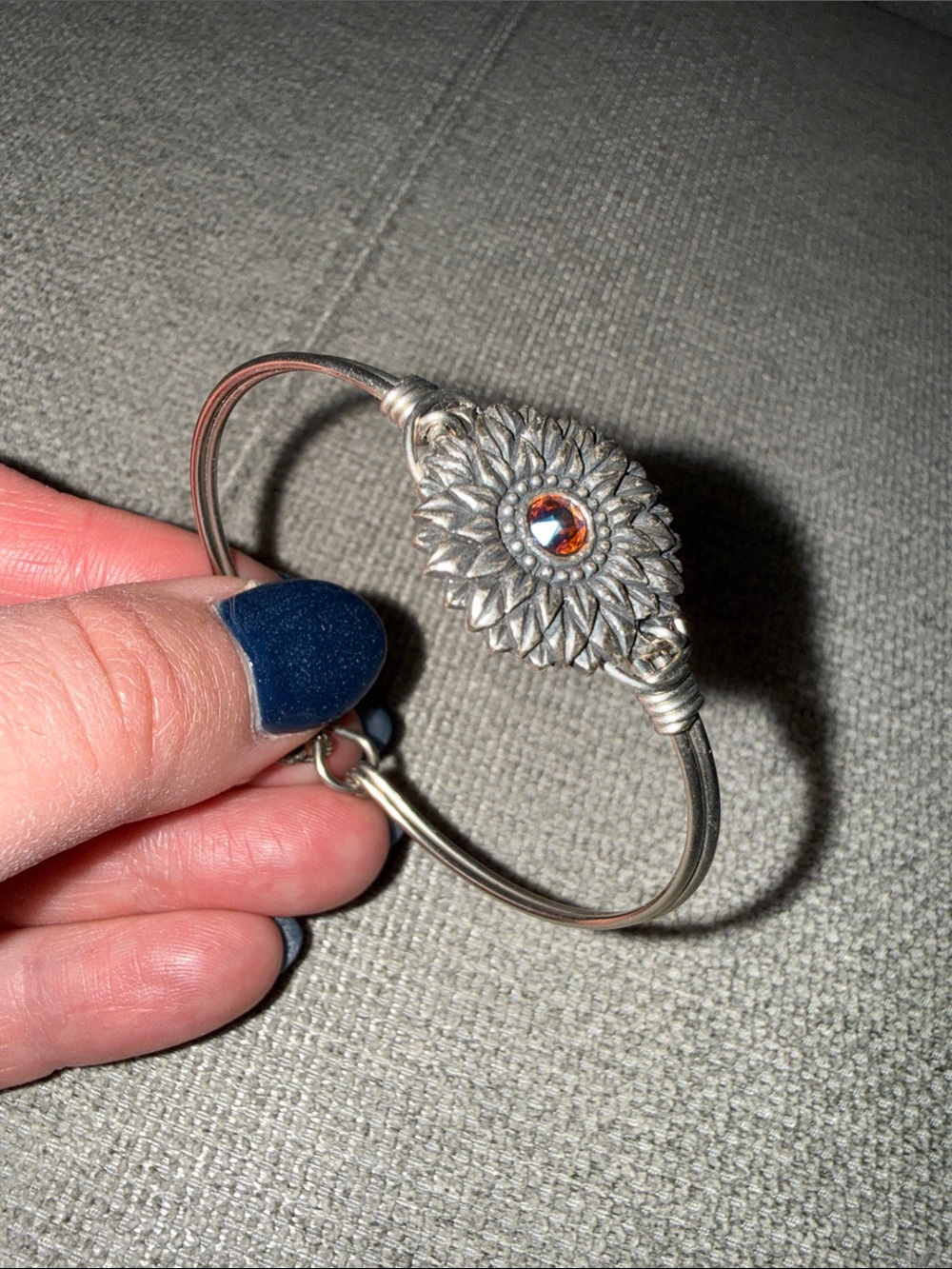 Sterling-Style Sunflower Bangle Bracelet with Amber Crystal